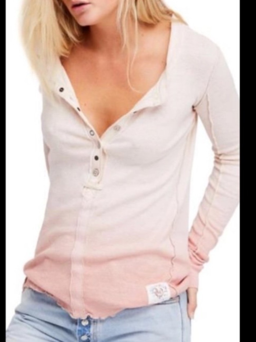 NWT we the FREE PEOPLE Cozy Up Henley Shirt Top pink ombre $98 casual spring